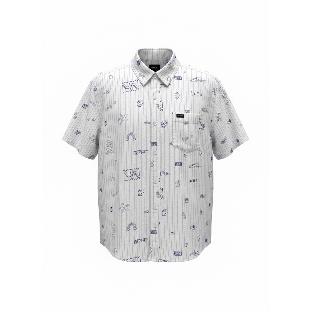 EUC RVCA College Ruled Easy Fit White Short Sleeve Button Down Cotton Large